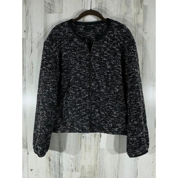 Ann Taylor Jacket Size Medium Black White Speckled Tweed Full Zip - Picture 2 of 12
